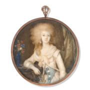 Pio Ignazio Vittoriano CAMPANA Turin, 1744 - Paris, 1786 Femme accoudée dans un intérieur tenant un bouquet de fleurs Miniature sur...