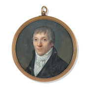 Jean-François GERARD, dit FONTALLARD Mézières, 1772 - Paris, 1857 Portrait d'homme à la redingote bleue Miniature sur ivoire, de for..