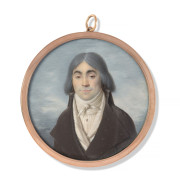 Jean-Marie-Joseph INGRES Toulouse, 1755 - Montauban, 1814 Portrait d'homme à la redingote brune et gilet rayé Miniature sur ivoire,...