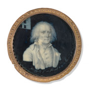 Jacques-Joseph DEGAULT 1738 - après 1812 Portrait présumé d'Hubert Robert à la prison de Saint-Lazare Miniature sur ivoire, de forme..