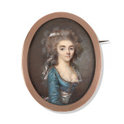 Joseph DERANTON Nancy, 1756 - Paris, 1814 Portrait de jeune femme en robe bleue Miniature sur ivoire, de forme ovale