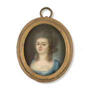 Louis BOICHEGRAIN Metz, 1755 - après 1793 Portrait de jeune femme à la robe bleue Miniature sur ivoire, de forme ovale