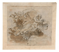 Giuseppe Maria ROLLI Bologne, 1645 - 1727 Etude pour le Christ entouré d'une nuée d'angelots Plume et encre brune, lavis brun sur tr.