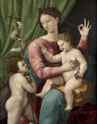 Luca PENNI Florence, vers 1500 - Paris, 1556 La Vierge à l'Enfant et le petit saint Jean-Baptiste Huile sur panneau, doublé