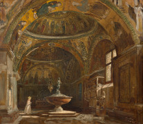 Carl Georg Anton GRAEB Berlin, 1816 - 1884 Vue de l'intérieur du baptistère de la Basilique Saint-Marc, Venise Huile sur trait de pl..