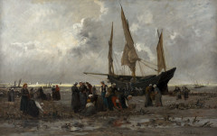 ¤ Karl DAUBIGNY Paris, 1846 - Auvers-sur-Oise, 1886 Embarquement des huîtres, à Cancale Huile sur toile (Toile d'origine)