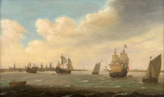 Cornelis IV BOL Anvers, 1589 - Haarlem, 1666 Voiliers dans le port de Rotterdam Huile sur panneau de chêne, deux planches