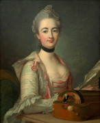 Attribué à Jacques-André Joseph AVED Douai, 1702 - Paris, 1766 Jeune femme à la vielle tenant une partition Huile sur toile