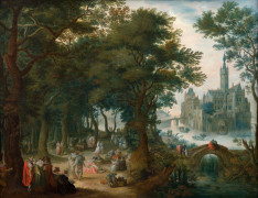 Attribué à David VINCKBOONS Malines, 1576 - Amsterdam, 1632 Fête près d'un château Huile sur cuivre