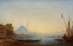 Félix ZIEM Beaune, 1821 - Paris, 1911 Soleil couchant sur le Bosphore, Constantinople, circa 1860 Huile sur toile