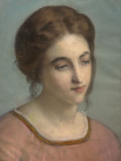 Louis JANMOT Lyon, 1814 - 1892 Portrait de jeune femme à la chemise rose Pastel