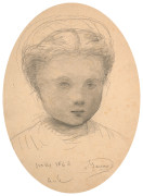 Louis JANMOT Lyon, 1814 - 1892 Portrait de Cécile, fille de l'artiste, à 6 ans Crayon noir et estompe sur papier, de forme ovale