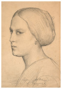 Louis JANMOT Lyon, 1814 - 1892 Portrait de femme de trois quarts avec un chignon Crayon noir et estompe sur papier