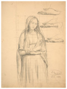 Louis JANMOT Lyon, 1814 - 1892 Etude pour 'Première Communion', de la première série du 'Poème de l'âme' Crayon noir et estompe su