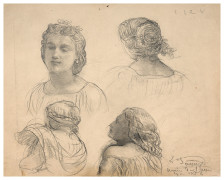 Louis JANMOT Lyon, 1814 - 1892 Etudes de femmes pour la première série du 'Poème de l'âme' Crayon noir et estompe sur papier