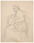 Louis JANMOT Lyon, 1814 - 1892 Etude pour une Vierge à l'Enfant Crayon sur papier