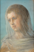 Louis JANMOT Lyon, 1814 - 1892 Etude pour la figure de la Chasteté, fresque de la chapelle des franciscains de Terre-Sainte Pastel s...