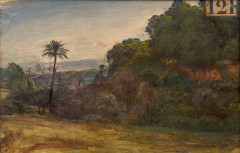 Louis JANMOT Lyon, 1814 - 1892 Paysage des environs d'Alger Huile sur toile marouflée sur carton