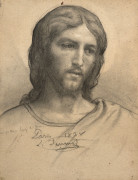 Louis JANMOT Lyon, 1814 - 1892 Etude de figure du Christ Fusain, estompe et rehaut de craie blanche sur papier