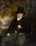 Attribué à Henry RAEBURN Stockbridge, 1759 - Edimbourg, 1823 Portrait de propriétaire terrien devant un paysage animé d'un troupeau...