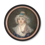 Ecole française vers 1790 Entourage de Louis-Marie Sicard dit Sicardi Portrait d'une jeune femme au bonnet de dentelle Miniature sur..