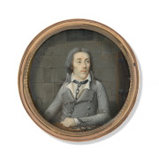 Ecole française vers 1793  Portrait d'un prisonnier en cellule Miniature sur ivoire, de forme ronde