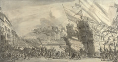 Ecole française vers 1700  Parade sur le port de Toulon avec la Réale et le Royal-Louis à quai Plume et encre noire, lavis gris, sur...