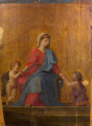 Eustache LE SUEUR Paris, 1617 - 1655 La Charité (ou la Miséricorde) Panneau de pin, cinq planches non parquetées