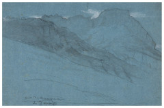 Louis JANMOT Lyon, 1814 - 1892 Etude de montagnes à Chamonix Crayon noir, estompe et rehauts de craie blanche sur papier bleu