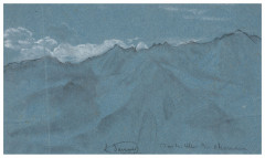 Louis JANMOT Lyon, 1814 - 1892 Vue du massif du Mont-Blanc depuis Chamonix Crayon noir, estompe et rehauts de craie blanche sur papi...