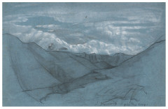 Louis JANMOT Lyon, 1814 - 1892 Etude de montagnes Crayon noir, estompe et rehauts de craie blanche sur papier bleu