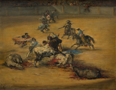 Ecole espagnole vers 1870 Suiveur de Francisco de Goya Scène de tauromachie Toile