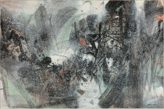 CHU Teh-Chun (1920 - 2014) SYNTHESE HIVERNALE C - 1988 Huile sur toile