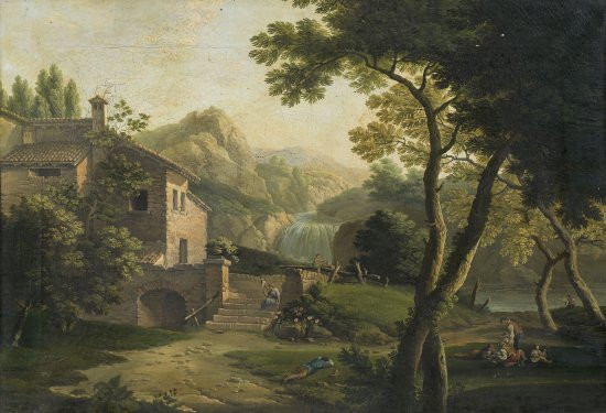 Ecole italienne vers 1830 Suiveur de Carlo Labruzzi Deux paysages classiques Paire de toiles