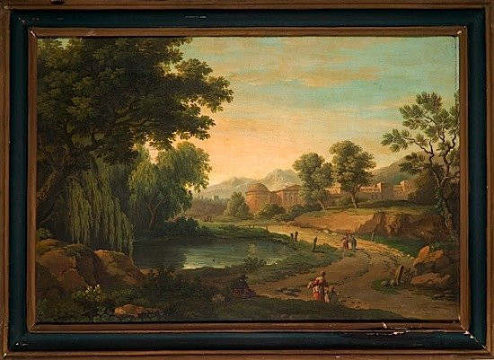 Ecole italienne vers 1830 Suiveur de Carlo Labruzzi Deux paysages classiques Paire de toiles