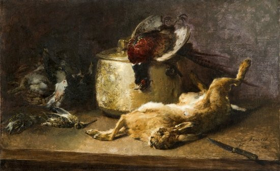 Guillaume Fouace Réville, 1827 - Paris, 1895 Nature morte au lièvre, faisan et bécasse Huile sur toile