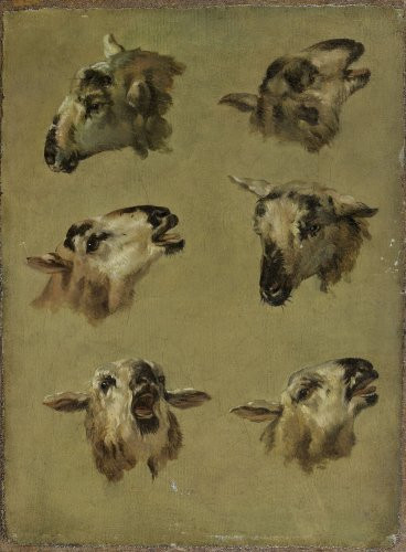 Attribué à Jean-Baptiste Huet Paris, 1745 - 1811 Six études de têtes de moutons Huile sur toile, rentoilée