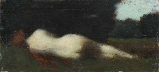 Jean-Jacques HENNER Bernwiller, 1829 - Paris, 1905 Nu allongé, Etude pour 'La nymphe endormie', vers 1896 Huile sur papier marouflé...