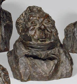 Honoré Daumier, d'après Marseille, 1808 - Valmondois, 1879 Buste-charge de Etienne Epreuve en bronze à patine brune