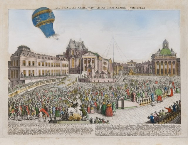 MONTGOLFIER , frères Joseph Michel (1740-1810) Etienne Jacques (1745-1799) Versailles, 19e septembre 1783 : Ascension avec animaux E...