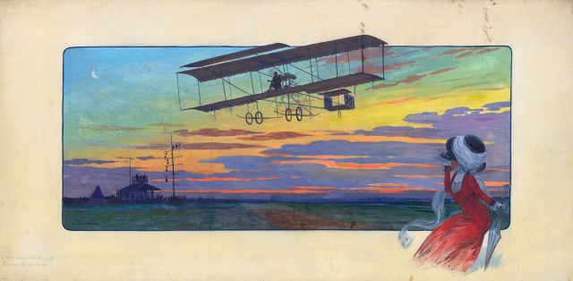 Ernest MONTAUT (1879-1936) Grande Semaine d'Aviation de la Champagne, 1909 Gouache sur papier, 1909