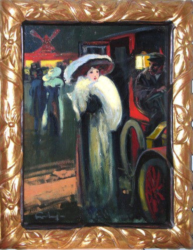 LOUIS FORTUNEY "PARISIENNE A LA SORTIE DU MOULIN ROUGE"