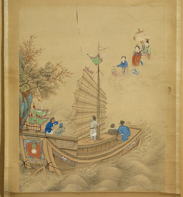 DEUX PEINTURES EN ROULEAU, ENCRE ET COULEUR SUR PAPIER, CHINE, DYNASTIE QING, FIN DU XIXE SIÈCLE L'une représentant, une femme debout d