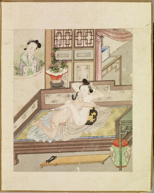 ALBUM DE DOUZE PLANCHES DE PEINTURES EROTIQUES, ENCRE ET COULEUR SUR PAPIER, CHINE, XIXE SIÈCLE