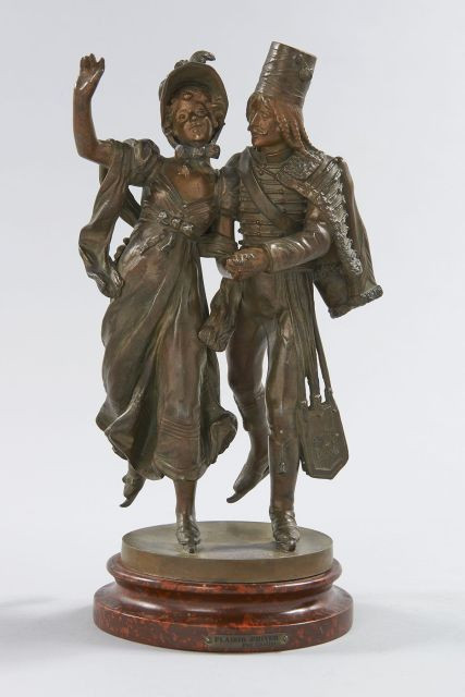 Carlier E. " Plaisirs d'hiver " Hussard et sa compagne patinant