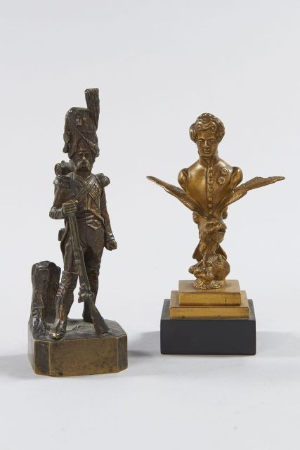 " Grognard " et " l'Aiglon ". Deux bronzes. HT : 16 cm Ancienne Collection Jean URS