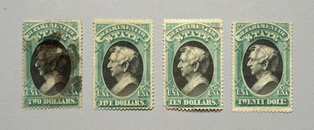 ETATS-UNIS D'AMÉRIQUE - Timbres de Service (Officials) - N°21 2 d. vert et noir oblitéré - n°22 5d. vert et noir, neuf s.g. - n°23 1...