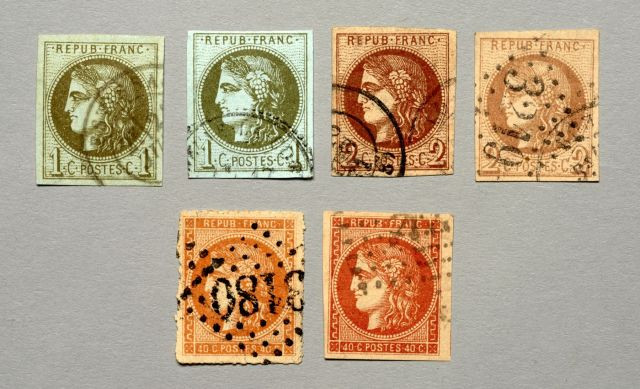 Emission de Bordeaux - N°40B 2c. brun-rouge clair obl. los. GC - N°40Ba, 2c. rouge- brique, obl. càd - N°43, 10c. bistre neuf. Léger...