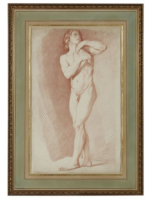 PAR GILLES DEMARTEAU D'APRES CARLE VAN LOO ACADEMIE D'HOMME Gravure en manière de sanguine