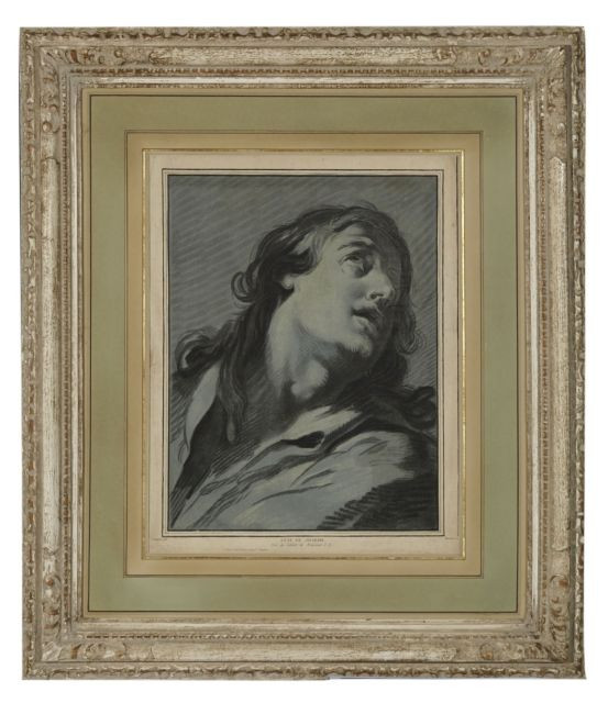 PAR GILLES DEMARTEAU D'APRES CARLE VAN LOO ACADEMIE D'HOMME Gravure en manière de sanguine